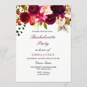 Burgundy Blommigt Boho Bachelorette-partiets inbju Inbjudningar
