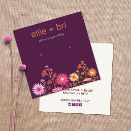 Burgundy Blommigt Boho Black Stud Earring Visning Fyrkantigt Visitkort