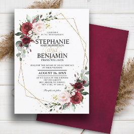 Burgundy  Blommigt boho Geometric chic bröllop Inbjudningar