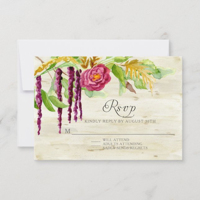 Burgundy Blommigt BOHO Rustic Wood OSA Response Kort (Framsida)