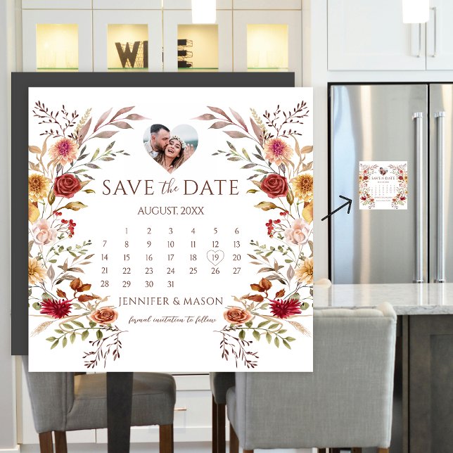 Burgundy Blommigt Boho Save Date Photo Magnet (Skapare uppladdad)
