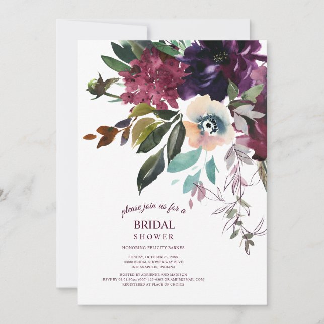 Burgundy Blommigt Boho Splendor White Möhippa Inbjudningar (Framsida)