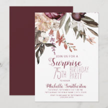 Burgundy Blommigt Boho Vintage 75:e födelsedag