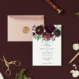 Burgundy Blommigt Botanical Elegant bröllop Luxury Inbjudningar