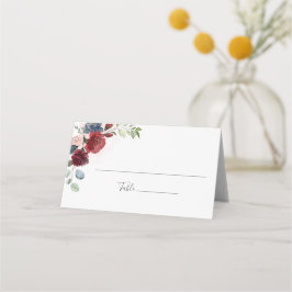 Burgundy Blommigt Botaniskt Bröllop-platskort Placeringskort