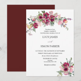 Burgundy blommigt bouquet Bröllop Inbjudningar