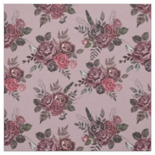 Burgundy Blommigt Bouquet på medelgrayish Rosa Tyg