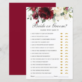 Burgundy Blommigt Bride eller Groom gissar vem som