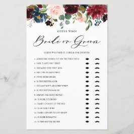 Burgundy Blommigt Bride eller Groom Möhippa Game