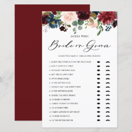 Burgundy Blommigt Bride eller Groom Möhippa Game