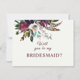 Burgundy Blommigt Bridesmaid Frieri Vykort