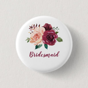 Burgundy Blommigt Bridesmaid Knapp