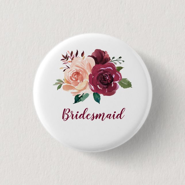  Burgundy Blommigt Bridesmaid Knapp (Framsida)