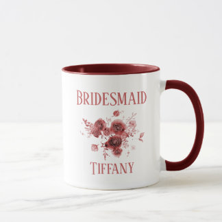 Burgundy Blommigt Bridesmaid Mugg