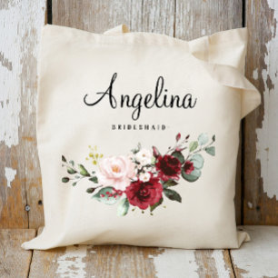 Burgundy Blommigt Bridesmaid Personlig Tygkasse