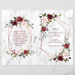 Burgundy Blommigt Bröllop Booklet Program 1/2 sido