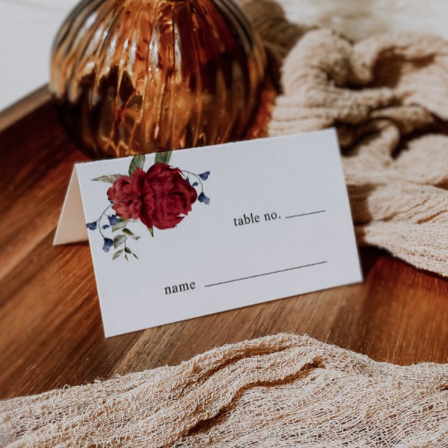 Burgundy Blommigt Bröllop Bordsnummer Monteringsko Placeringskort (Skapare uppladdad)