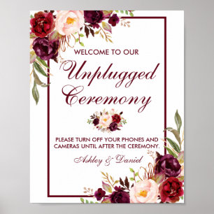 Burgundy Blommigt Bröllop Ceremony ej ansluten Poster