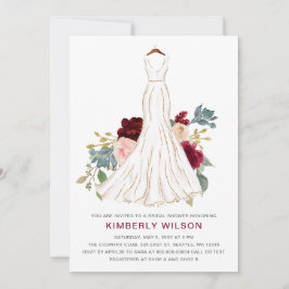 Burgundy Blommigt Bröllop Dress Möhippa Inbjudningar