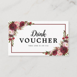 Burgundy Blommigt Bröllop Free Drink Voucher Visitkort