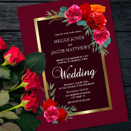 Burgundy Blommigt Bröllop Inbjudningar