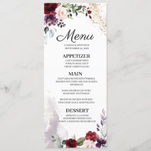 Burgundy Blommigt Bröllop Menu
