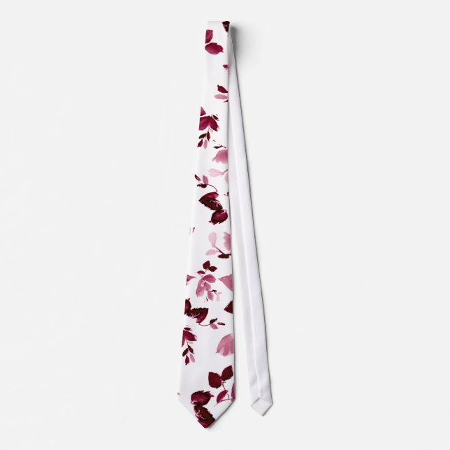 Burgundy Blommigt Bröllop Necktie Slips (Framsida)