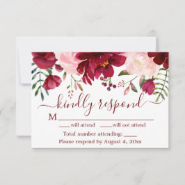 Burgundy Blommigt Bröllop OSA Card Tack Kort