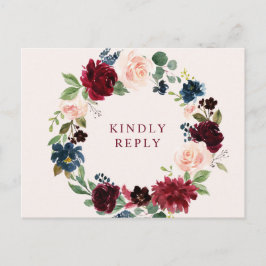 Burgundy  blommigt bröllop OSA Vykort