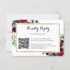 Burgundy Blommigt Bröllop QR-kodfoto OSA kort