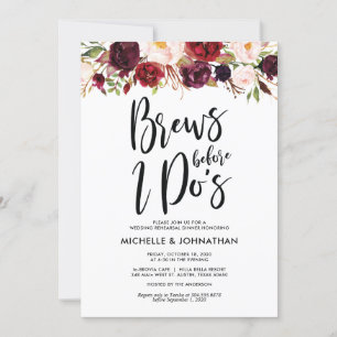 Burgundy Blommigt Bröllop Rehearsal Dinner Inbjuda Inbjudningar
