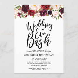 Burgundy Blommigt Bröllop Rehearsal Dinner Inbjuda Inbjudningar