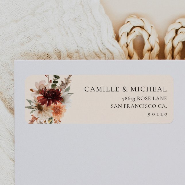 Burgundy Blommigt Bröllop Returadress Returadress Etikett (Burgundy Floral Wedding Return Address Label)