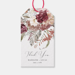 Burgundy Blommigt Bröllop Tack Gift Märkres Presentetikett