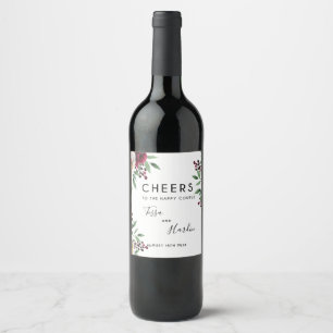 Burgundy Blommigt Bröllop Vin Flaska Vinflaska Etikett