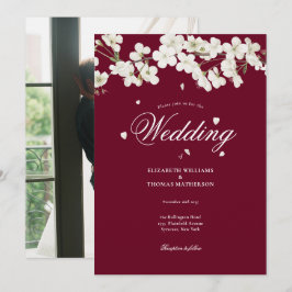 Burgundy Blommigt Bröllop White Blommar Photo Inbjudningar