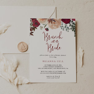 Burgundy Blommigt Brunch med Bride Shower Inbjudningar