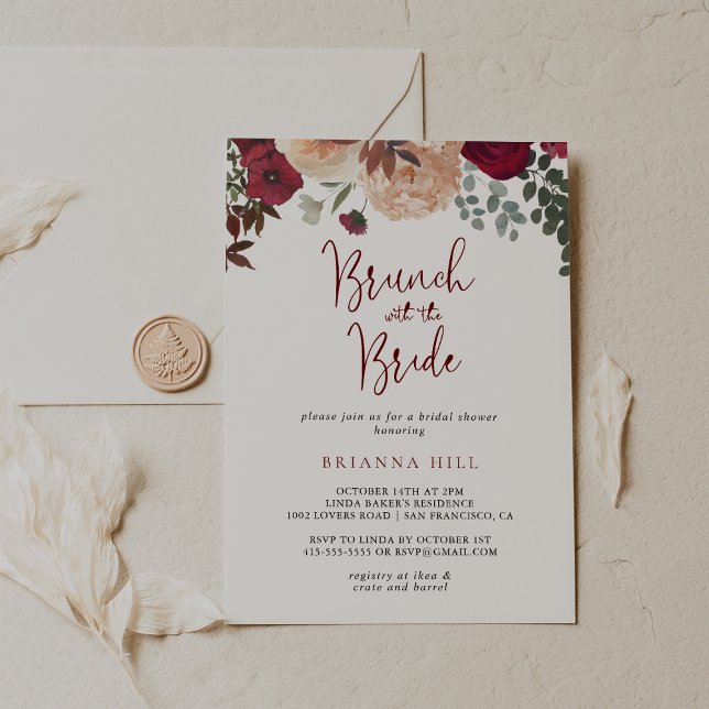 Burgundy Blommigt Brunch med Bride Shower Inbjudningar (Skapare uppladdad)