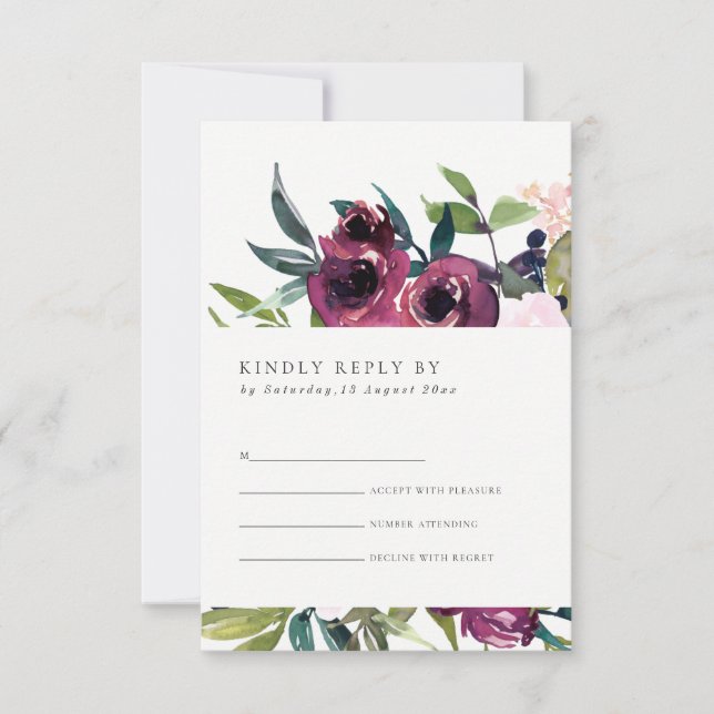  BURGUNDY BLOMMIGT BUNCH WATERCOLOR OSA KORT (Framsida)