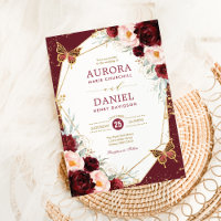 Burgundy Blommigt Butterfly Geometric Bröllop