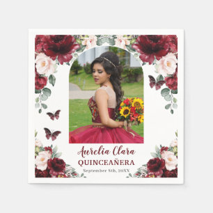 Burgundy  Blommigt Butterfly Quinceañera Photo Pappersservett