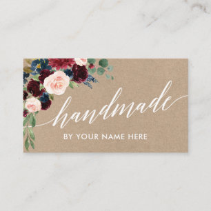 Burgundy Blommigt Calligraphy Hand Made Kraft Stil Visitkort