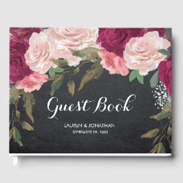 Burgundy blommigt chalkboard bröllop gäst bok