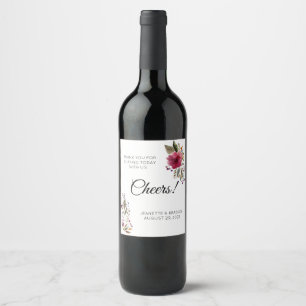Burgundy Blommigt Cheers Tack Bröllop Vinflaska Etikett