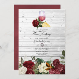 Burgundy Blommigt Cheese and Vin Möhippa Inbjudningar