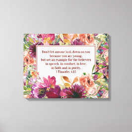 Burgundy Blommigt Christian Bible Timothy Youth Canvastryck
