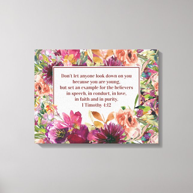 Burgundy Blommigt Christian Bible Timothy Youth Canvastryck (Framsida)