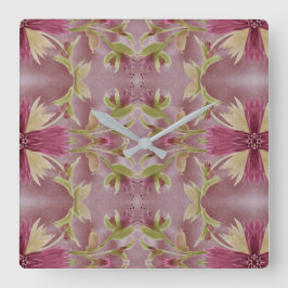 Burgundy Blommigt Clock Fyrkantig Klocka