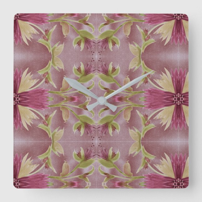 Burgundy Blommigt Clock Fyrkantig Klocka (Framsida)