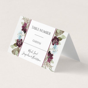 Burgundy Blommigt Elegant Blue Foliage Placements Visitkort